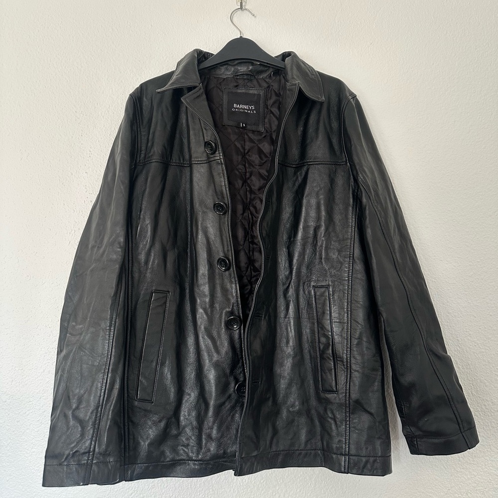 Black Barney’s Black Leather Reefer Jacket small - Picture 2 of 6